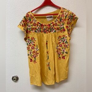 SAVANNA JANE Yellow Floral Embroidered Top (L)